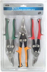 Value Collection - 3 Piece Aviation Snip Set - Left, Right, Straight, 10" OAL, 1-3/8" LOC - Benchmark Tooling