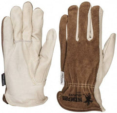 MCR Safety - Size L (9) Split Back/Grain Palm Cowhide General Protection Work Gloves - For Work & Driver, Uncoated, Full Fingered, Cream/Black/Brown, Paired - Benchmark Tooling