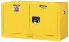 Justrite - 2 Door, 1 Shelf, Yellow Steel Stackable Safety Cabinet for Flammable and Combustible Liquids - 24" High x 43" Wide x 18" Deep, Manual Closing Door, 17 Gal Capacity - Benchmark Tooling