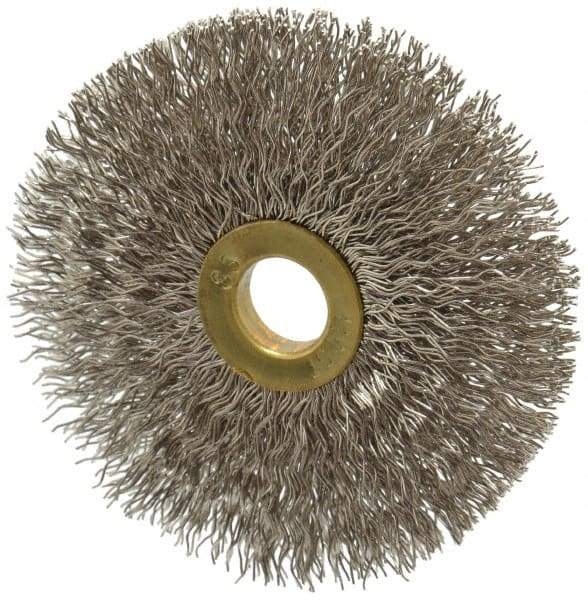 Osborn - 3" OD, 1/2" Arbor Hole, Crimped Stainless Steel Wheel Brush - 1/4" Face Width, 1" Trim Length, 0.014" Filament Diam, 20,000 RPM - Benchmark Tooling