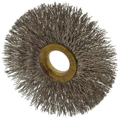 Osborn - 3" OD, 5/8" Arbor Hole, Crimped Stainless Steel Wheel Brush - 3/8" Face Width, 15/16" Trim Length, 0.014" Filament Diam, 20,000 RPM - Benchmark Tooling