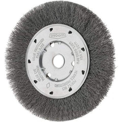 Osborn - 6" OD, 5/8" Arbor Hole, Crimped Steel Wheel Brush - 5/8" Face Width, 1-1/8" Trim Length, 0.008" Filament Diam, 6,000 RPM - Benchmark Tooling