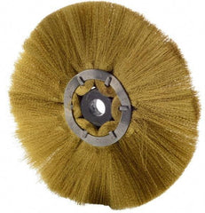 Osborn - 6" OD, 1/2" Arbor Hole, Crimped Brass Wheel Brush - 1/2" Face Width, 1-7/8" Trim Length, 0.005" Filament Diam, 4,000 RPM - Benchmark Tooling