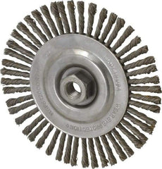 Osborn - 6-1/2" OD, 5/8-11 Arbor Hole, Knotted Steel Wheel Brush - 1/4" Face Width, 1-7/32" Trim Length, 0.02" Filament Diam, 12,000 RPM - Benchmark Tooling