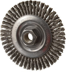 Osborn - 4" OD, 5/8-11 Arbor Hole, Knotted Steel Wheel Brush - 3/16" Face Width, 1" Trim Length, 0.02" Filament Diam, 12,000 RPM - Benchmark Tooling