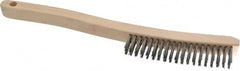 Osborn - 3 Rows x 19 Columns Stainless Steel Scratch Brush - 6" Brush Length, 13-11/16" OAL, 1-1/8" Trim Length, Wood Curved Handle - Benchmark Tooling