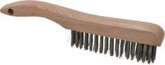 Osborn - 4 Rows x 16 Columns Stainless Steel Scratch Brush - 5-1/4" Brush Length, 10" OAL, 1-1/8" Trim Length, Wood Shoe Handle - Benchmark Tooling