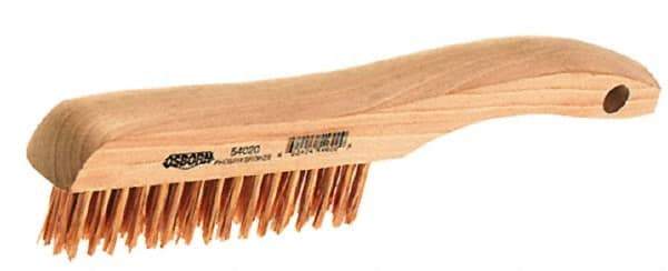 Osborn - 4 Rows x 16 Columns Bronze Scratch Brush - 5-1/4" Brush Length, 10" OAL, 1-1/8" Trim Length, Wood Shoe Handle - Benchmark Tooling