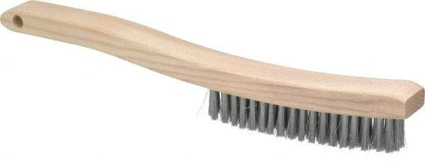 Osborn - 4 Rows x 18 Columns Steel Plater's Brush - 5-3/4" Brush Length, 13-1/4" OAL, 1" Trim Length, Wood Curved Handle - Benchmark Tooling