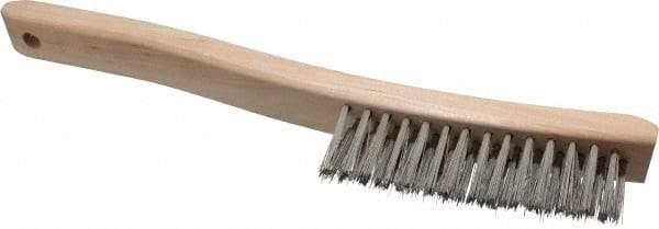 Osborn - 3 Rows x 14 Columns Stainless Steel Scratch Brush - 13-3/4" OAL, 1-1/2" Trim Length, Wood Curved Handle - Benchmark Tooling