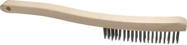 Osborn - 3 Rows x 19 Columns Stainless Steel Scratch Brush - 6" Brush Length, 13-3/4" OAL, 1-1/8" Trim Length, Wood Curved Handle - Benchmark Tooling