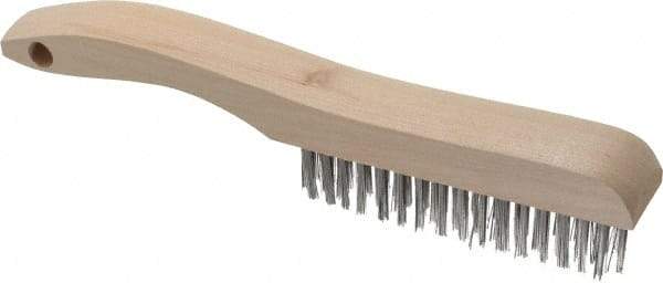 Osborn - 4 Rows x 16 Columns Stainless Steel Scratch Brush - 5-1/4" Brush Length, 10" OAL, 1-1/8" Trim Length, Wood Shoe Handle - Benchmark Tooling