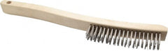 Osborn - 4 Rows x 19 Columns Stainless Steel Scratch Brush - 6" Brush Length, 13-11/16" OAL, 1-1/8" Trim Length, Wood Curved Handle - Benchmark Tooling