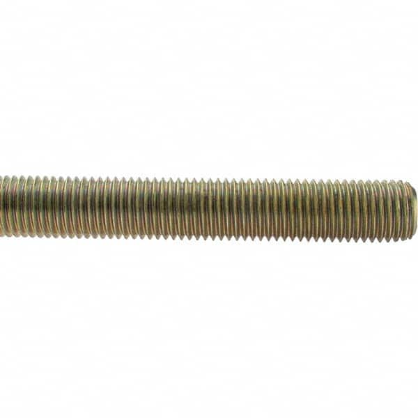 Value Collection - 1-8 UNC (Coarse), 3' Long, Low Carbon Steel Threaded Rod - Yellow Zinc-Plated Finish, Right Hand Thread - Benchmark Tooling