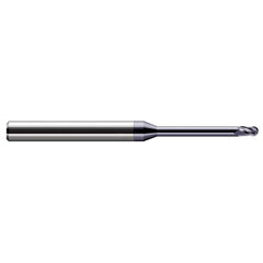 Ball End Mill: 0.078″ Dia, 0.117″ LOC, 3 Flute, Solid Carbide 2-1/2″ OAL, 1/8″ Shank Dia, 30 ° Helix, AlTiN Coated, Single End