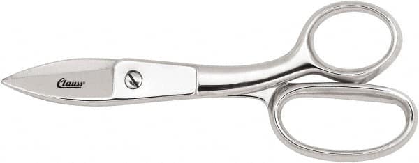 Clauss - 5" LOC, 7-3/4" OAL Chrome Plated Straight Shears - Serrated, Steel Straight Handle, For Paper, Fabric - Benchmark Tooling