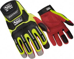 Ringers Gloves - Size M (9), ANSI Cut Lvl 1, Cut & Puncture Resistant Gloves - Hook & Loop Cuff, Hi-Vis Yellow/Red/Black, Paired - Benchmark Tooling