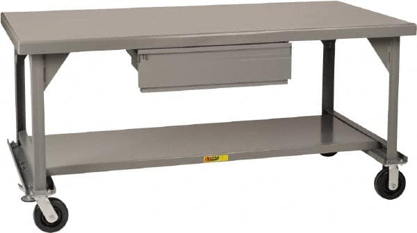 Little Giant - Mobile Workbench - 7 Gauge Steel, Fixed Leg, Gray, 60" Long x 30" Deep x 34" High - Benchmark Tooling