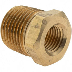 Parker - 1/2 Male Thread x 1/4 Female Thread, Brass Industrial Pipe Hex Bushing - MNPTF x FNPTF, 1,000 psi - Benchmark Tooling