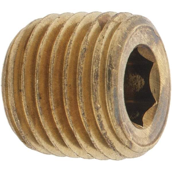 Parker - 1/4 Male Thread, Brass Industrial Pipe Hollow Hex Plug - MNPTF, 1,000 psi - Benchmark Tooling