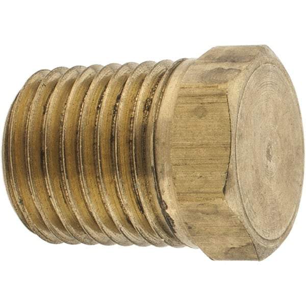 Parker - 1/4 Male Thread, Brass Industrial Pipe Hex Head Plug - MNPTF, 1,000 psi - Benchmark Tooling