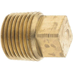 Parker - 3/8 Male Thread, Brass Industrial Pipe Square Head Plug - MNPTF, 1,000 psi - Benchmark Tooling