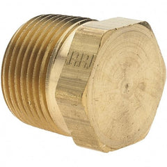 Parker - 3/4 Male Thread, Brass Industrial Pipe Hex Head Plug - MNPTF, 1,000 psi - Benchmark Tooling