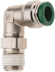 Parker - 5/16" Outside Diam, 1/4 NPTF, Nickel Plated Brass Push-to-Connect Tube Male Swivel Elbow - 300 Max psi, Tube to Male NPT Connection, Nitrile O-Ring - Benchmark Tooling