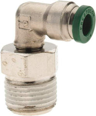 Parker - 1/4" Outside Diam, 3/8 NPTF, Nickel Plated Brass Push-to-Connect Tube Male Swivel Elbow - 300 Max psi, Tube to Male NPT Connection, Nitrile O-Ring - Benchmark Tooling