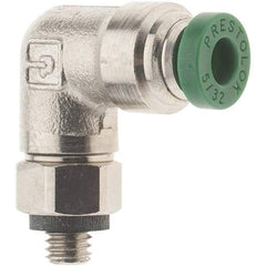 Parker - 5/32" Outside Diam, 10-32 UNF, Nickel Plated Brass Push-to-Connect Tube Male Swivel Elbow - 300 Max psi, Tube to Male UNF Connection, Nitrile O-Ring - Benchmark Tooling