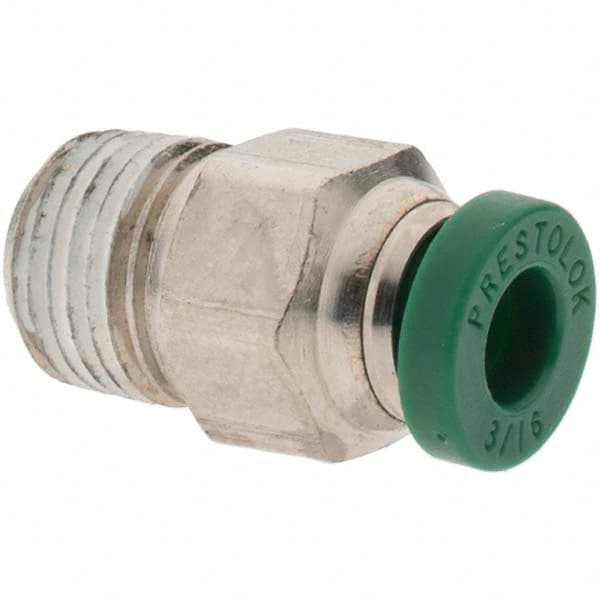Parker - 3/16" Outside Diam, 1/8 NPTF, Nickel Plated Brass Push-to-Connect Tube Male Connector - 300 Max psi, Tube to Male NPT Connection, Nitrile O-Ring - Benchmark Tooling