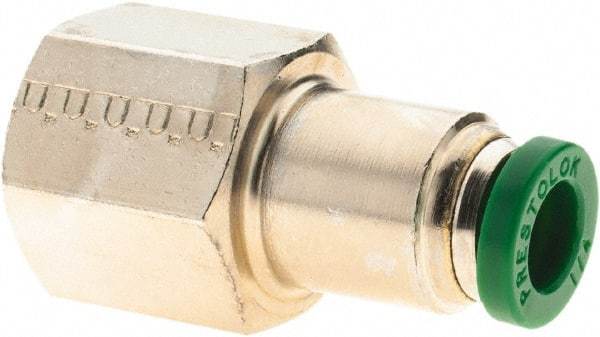 Parker - 1/4" Outside Diam, 1/4 NPTF, Nickel Plated Brass Push-to-Connect Tube Female Connector - 300 Max psi, Tube to Female NPT Connection, Nitrile O-Ring - Benchmark Tooling