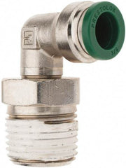 Parker - 3/8" Outside Diam, 1/2 NPTF, Nickel Plated Brass Push-to-Connect Tube Male Swivel Elbow - 300 Max psi, Tube to Male NPT Connection, Nitrile O-Ring - Benchmark Tooling