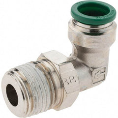 Parker - 1/2" Outside Diam, 1/2 NPTF, Nickel Plated Brass Push-to-Connect Tube Male Swivel Elbow - 300 Max psi, Tube to Male NPT Connection, Nitrile O-Ring - Benchmark Tooling