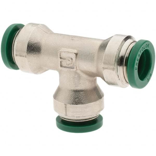 Parker - 3/8" Outside Diam, Nickel Plated Brass Push-to-Connect Tube Union Tee - Benchmark Tooling