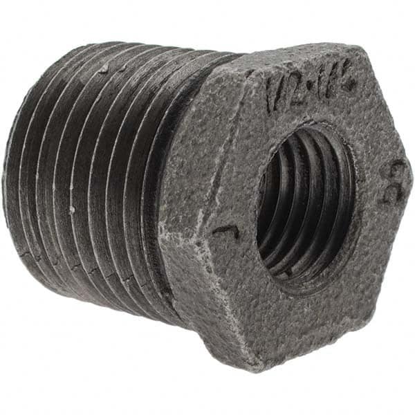 Value Collection - Size 1/2 x 1/4", Class 150, Malleable Iron Black Pipe Hex Bushing - 150 psi, Threaded End Connection - Benchmark Tooling