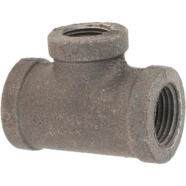 Value Collection - Size 1/2 x 1/2 x 3/8", Class 150, Malleable Iron Black Pipe Reducing Tee - 150 psi, Threaded End Connection - Benchmark Tooling