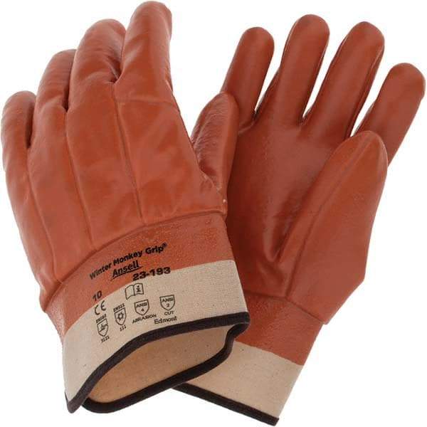 Value Collection - Size L (10) Cold Protection Work Gloves - For Winter Transportation, Field Work, Cold Storage, Fully Coated, Safety Cuff, Tan, Paired - Benchmark Tooling