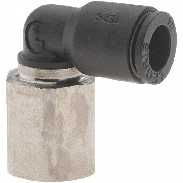 Parker - 1/4" Outside Diam, 1/8 NPT, Nylon Push-to-Connect Tube Female Elbow - 290 Max psi - Benchmark Tooling