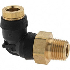 Parker - 1/4" Outside Diam, 1/8 Thread, Brass Push-to-Connect Tube Male Elbow - 250 Max psi, Tube to Male NPT Connection - Benchmark Tooling