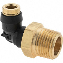 Parker - 1/4" Outside Diam, 3/8 Thread, Brass Push-to-Connect Tube Male Elbow - 250 Max psi, Tube to Male NPT Connection - Benchmark Tooling