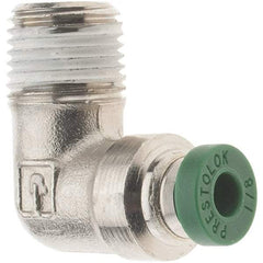 Parker - 1/8" Outside Diam, 1/8 NPTF, Nickel Plated Brass Push-to-Connect Tube Male Elbow - 300 Max psi, Tube to Male NPT Connection, Nitrile O-Ring - Benchmark Tooling