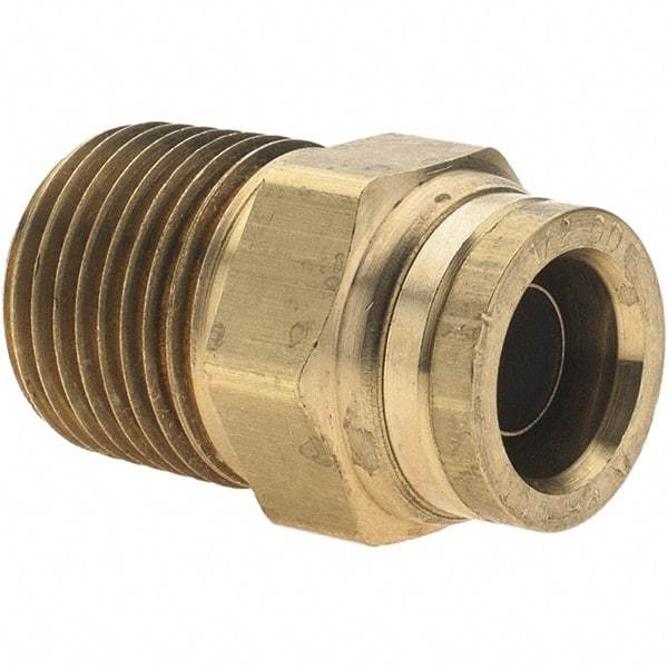 Parker - 1/2" Outside Diam, 1/2 NPTF, Brass Push-to-Connect Tube Male Connector - Tube to Male NPT Connection, Nitrile O-Ring - Benchmark Tooling