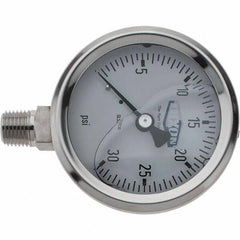 Value Collection - 2-1/2" Dial, 1/4 Thread, 0-30 Scale Range, Pressure Gauge - Lower Connection Mount, Accurate to 2-1-2% of Scale - Benchmark Tooling