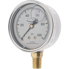 Value Collection - 2-1/2" Dial, 1/4 Thread, 0-1,000 Scale Range, Pressure Gauge - Lower Connection Mount, Accurate to 2-1-2% of Scale - Benchmark Tooling