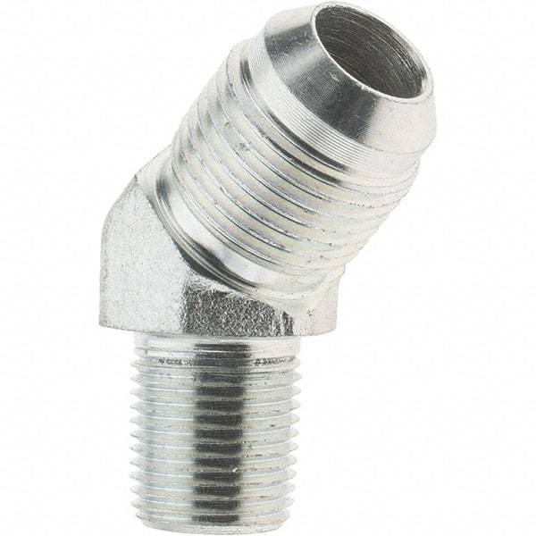 Value Collection - 5/8" Tube OD, 37° Steel Flared Tube 45° Elbow - 7/8-14 x 3/8-18 NPTF, Flare x NPTF Ends - Benchmark Tooling