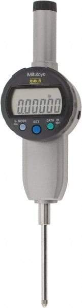 Mitutoyo - 0 to 2" Range, 0.00005" Graduation, Electronic Drop Indicator - Flat Back, Accurate to 0.0002", English & Metric System, LCD Display - Benchmark Tooling