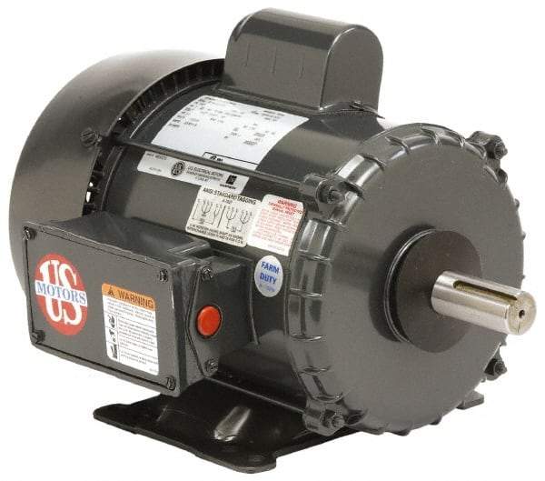 US Motors - 1.5 hp, TEFC Enclosure, 1,725 RPM, 115/230 Volt, 60 Hz, Industrial Electric AC/DC Motor - Size 145 Frame, 1 Speed, Ball Bearings, B Class Insulation, Reversible - Benchmark Tooling