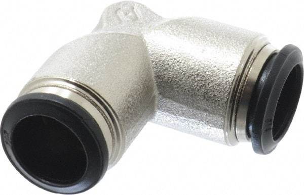 Alpha Technologies - 14mm Outside Diam, Nickel Plated Brass Push-to-Connect Tube Union Elbow - 250 Max psi, Tube to Tube Connection, Buna O-Ring - Benchmark Tooling