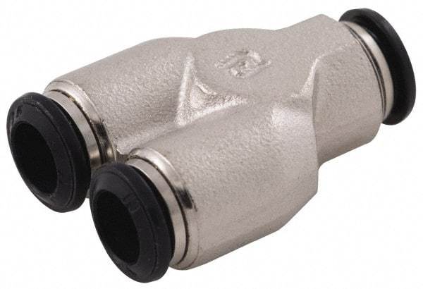 Alpha Technologies - 3mm Outside Diam, Nickel Plated Brass Push-to-Connect Tube Union Y - 250 Max psi, Tube to Tube Connection, Buna O-Ring - Benchmark Tooling